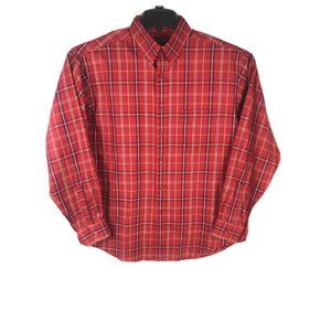 Roundtree Yorke Men's Large Long Sleeve Button Red Multicolor Cotton Blend A21